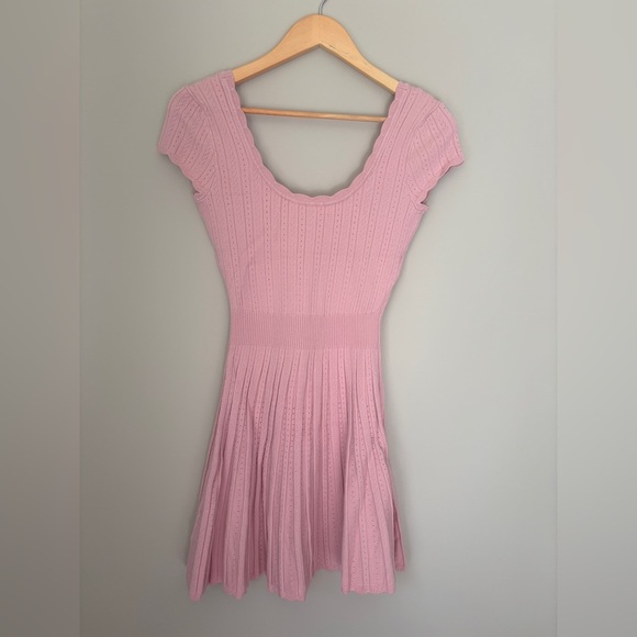 NWT LoveShackFancy Evaluna Stretch Pointelle Mini Dress Fawn Pink | size S - Picture 9 of 12